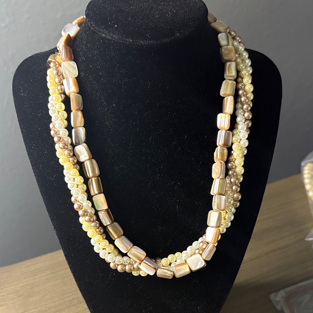 2 Multi-Strand Pearl and Bead Necklace in Champagne Gold